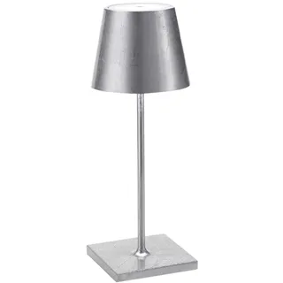Zafferano, Poldina Pro Mini Lampe mit Silberfarbenes Blatt, Kabellose, Wiederaufladbare Tischlampe mit Touch Control, Für den Innenbereich Geeignet, Dimmer, 2200-3000 K, Höhe 30 cm