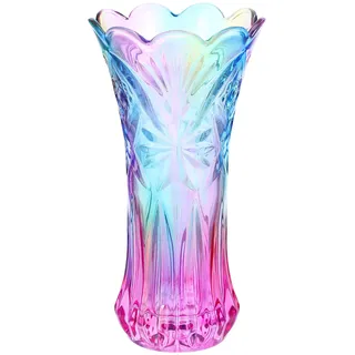 Kristallglas vase Regenbogen, 9 Zoll Blumenvase Bunt Regenbogen Vase Kristallvase Pflanzenbehälter Tischdekorationszubehör Vintage-Ornament für Hochzeiten Weihnachten Geburtstage Bankette Mittelstück