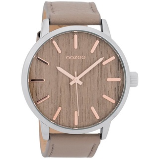 OOZOO Quarzuhr Oozoo Herren Armband-Uhr grau, Herrenuhr rund, groß (ca. 45mm) Lederarmband, Fashion-Style grau