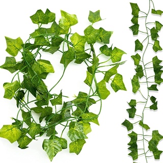 NAUXIU 2 m Efeu-grüne künstliche Blätter-Girlande, Pflanzenranken, Blattdekoration, Wandschnur, Kunststoff, Heimpflanzen, E7G1, künstliche Dekoration, Rattan