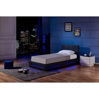 HOME DELUXE Bett LED Bett ASTEROID (Set, 2-tlg., inkl. Lattenrost & LED Beleuchtung), 90 x 200 cm gepolstertes Kopfteil, Polsterbett, Kunstlederbett schwarz