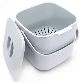 Cnwinu Biomülleimer Küche, 4L Komposteimer Küche, Kleiner Mülleimer mit Deckel, Biomüll Behälter mit Sieb, Spülmaschinenfest, Küchenkomposter für Alltäglichen Biomüll, Bio Mülleimer Geruchsdicht(Grau)