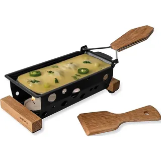 Boska Raclette 2 Personen Oslo - Mini raclette für Zwei Teelichter - Charakteristisch Holz mit Spachtel [Verleih Leckereien mit Geschmolzenem Käse oder Gegrilltem Gemüse] [Antihaftbeschichtung]