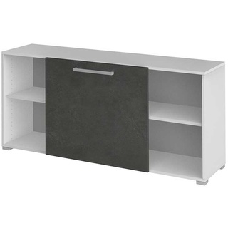 Büro Sideboard mit Schiebetür Weiß Grau