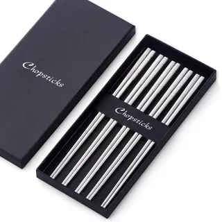 SBOMHS Chinesische Essstäbchen set Edelstahl Silber 5 Paar Sushi Stäbchen für Japanisch Koreanisch Chopsticks Metall 23,4cm Länge essstäbchen spülmaschinenfest gut Geschenk für weihnachten/geburtstag