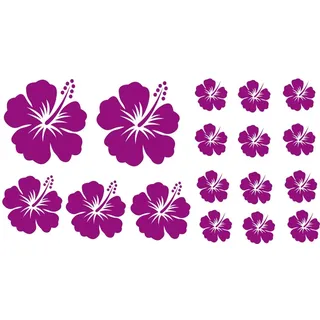 XL Design Set Y in Lila violett 17 Stück HIBISKUS Blumensticker Autoaufkleber Blumen oder Wandtattoo selbstklebende Aufkleber fürs Auto, Wandsticker Out- & Indoor, Wandbild & Fensterbild wählen Sie aus 32 Farben!