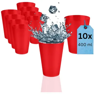 S&S-Shop 10 Trinkbecher 400 ml Rot, Hartplastikbecher für Party, Kinderbecher, stapelbare Plastikbecher 0,4 l, Mehrweg Kunststoffbecher, Zahnputzbecher & Cocktailgläser Plastik