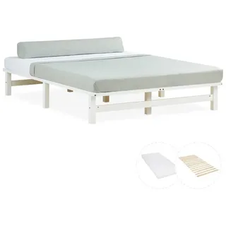 Homestyle4u Holzbett 140 x 200 cm Weiß