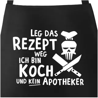 MoonWorks Grillschürze Grill-Schürze für Männer mit Spruch Leg das Rezept weg ich bin Koch und kein Apotheker Baumwoll-Schürze Küchenschürze Moonworks®, mit kreativem Aufdruck schwarz