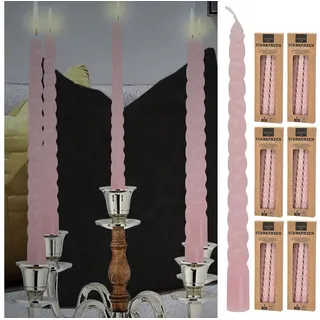 CEPEWA Spitzkerze Stabkerze 'Twisted' 24er Set rosa H20cm Paraffin gedreht Spiralkerze