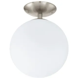 EGLO Deckenlampe Rondo, runde Deckenleuchte, Deckenbeleuchtung Glaskugel, Kugel Lampe Wohnzimmer aus Metall in Silber und Glas in Opal matt weiß, E27 - Silber/Weiß