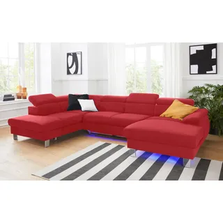 COTTA Wohnlandschaft Komaris U-Form, B: 320 cm, mit Kopfteilverstellung, optional Schlaffunktion, Bettkasten & Licht rot