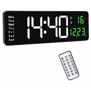 Morwealth 16'' Digitale Wanduhr,LED Wanduhr Groß Display Digital Uhr mit Fernbedienung, Groß Display,Timing und Countdown mit Datum/Woche/Temperatur für Schlafzimmer,Wohnzimmer,Büro (Weiß, 16 INCH)