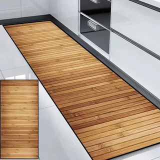 HUAXIQUE Teppich für Küche Waschbarer Teppich Grau Outdoor Teppich Wetterfest Terasse Bambus Teppich Läufer für Wohnzimmer Flur Büro Schlafzimmer Küche 40x220cm Stil J