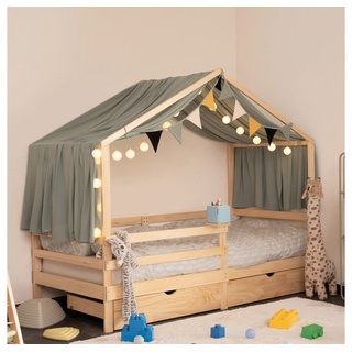 HOME DELUXE Kinderbett WOLKENLAND & STERNELAND 90 x 200 cm (inkl. Schubladen, Lattenrost & Rausfallschutz, aus massivem Kiefernholz) beige