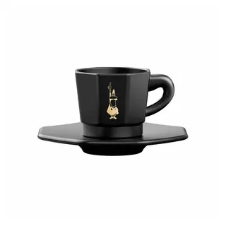BIALETTI Espressotasse achteckig 4er Set mit Unterteller Schwarz, Porzellan
