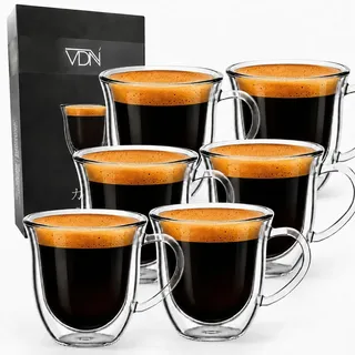 Doppelwandige ESPRESSO Gläser mit Ohr aus Borosilikat - Heiß- und Kaltgetränkebecher - 70 ML - 6er Set