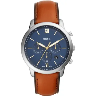 Fossil Neutra uhr für Herren, Chronographenwerk mit Edelstahl- oder Lederarmband, Blau und Braun, 44MM