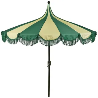 MICA Decoration Kim Gestreifter Sonnenschirm mit Tragetasche - Stockschirm 238 x Ø235 cm - Garten oder Balkon Sonnenschutz - Polyester, Stahl - Dunkelgrün