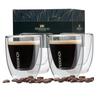 Königsglas Espressoglas Espresso Glas Set 80 ml doppelwandige Espressotassen, Thermogläser, handgefertigte Kaffee Gläser 2/4er Set Cappuccino Latte Macchiato weiß