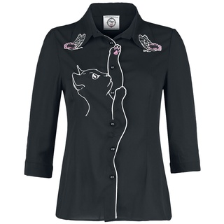 Dancing Days - Rockabilly Bluse - Snow Bird Shirt - L bis 3XL - für Damen - Größe XL - schwarz - XL
