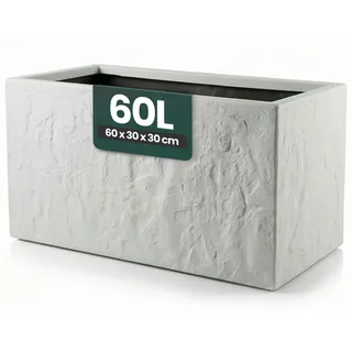 Kreher Blumenkasten 'Riven' aus Kunststoff - Stein Optik - 60x30x30 cm (Farbe wählbar) (1 St) grau