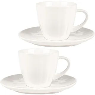 Festa Italia 2 x Espressotassen mit Untertassen - 180ml - Weiß Espresso Tassen Set aus Porzellan - Italienische Modern Kaffeeservice für 2 Personen - Mokkatassen mit Untertasse - Espressotasse