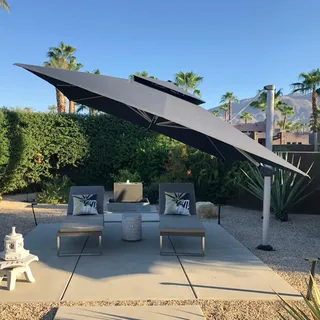 PURPLE LEAF Sonnenschirm Balkon 365 x 365 cm Ampelschirm Drehbar Marktschirm Groß 360° Rotation, Gartenschirm mit Kurbel, XXL Sonnenschutz UV50+, Grau