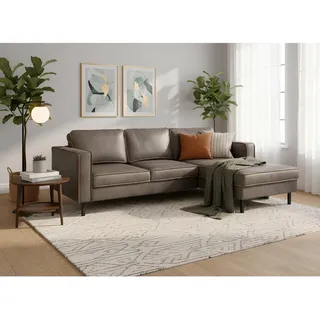 Trendmanufaktur Eckschlafsofa Watkins, Hellgrau, Metall, Echtleder, Rindleder, 4-Sitzer, Füllung: Schaumstoff, 232x161 cm, Made in EU, Schlafen auf Sitzhöhe, Rücken echt, Armteil links, rechts, Wohnzimmer, Sofas & Couches, Sofas, Ledersofas