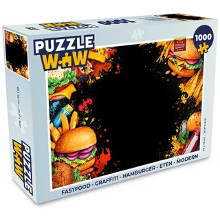 MuchoWow Puzzle Fastfood - Graffiti - Hamburger - Lebensmittel - Modern, 1000 Puzzleteile, Foto-Puzzle, Bilderrätsel, Puzzlespiele, Klassisch 48 cm x 68 cm x 2 cm | Querformat