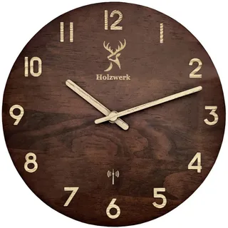 Holzwerk Wanduhr, Dunkelbraun, Beige, Holz, Holz Optik, Rund, 25x25x2.2 cm, CE, Funkuhr, Dekoration, Uhren, Wanduhren