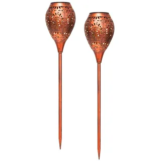 Solar LED Gartenfackel 2er-Set Metall Gartenbeleuchtung außen Solarleuchte Lampe