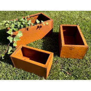 LB H&F 3er Set Blumenkasten Balkonkasten Rost Edelrost - 3 Größen - Pflanzkasten Massiv Metall Rostdeko Gartendeko Pflanzgefäß (3er Set Rost)