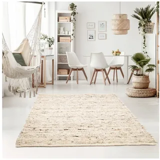 TaraCarpet Wollteppich TaraCarpet Handwebteppich Oslo, rechteckig, Höhe: 10 mm, Schurwolle Handgewebt sand meliert Wohnzimmer Schlafzimmer 160x230 cm beige 160 cm x 230 cm x 10 mm
