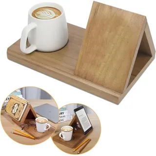 Personalisierter Buchständer aus Holz,Buchständer Holz,Dreieckiger Buchhalter aus Holz mit Getränkehalter,Lesezeichen Holz,Bücherstütze,Book Rest,für Schlafzimmer, Nachttisch,Schreibtisch (1 Stück)