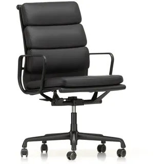 Vitra - EA 219 Soft Pad Bürostuhl beschichtet tiefschwarz mit Armlehnen, Leder Premium F nero (Hartbodenrollen)