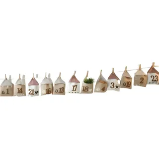 Dekoleidenschaft befüllbarer Adventskalender "Häuschen" aus Stoff mit 24 Säckchen zum Befüllen, Weihnachtskalender, zum Aufhängen beige