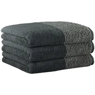 CAWÖ Gästetuch, 3er Pack - Luxury Home, C Two-Tone, Walkfrottier Schiefer 30x50cm