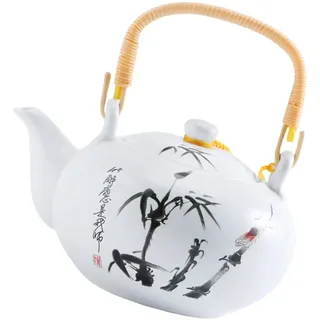 Angoily Chinesische Retro Keramik Teekanne Klein Weiß mit Henkel für Herd Haushalts Teekessel für Teestuben Büro