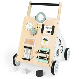 Aolso Baby Walker Holz Kleinkind Push Along Walker mit Blöcken, Mehrere Lernspielzeuge Activity Center, Activity Walker Unterstützt Motorik, Kognitive Entwicklung für Jungen Mädchen Alter 12 Monate +
