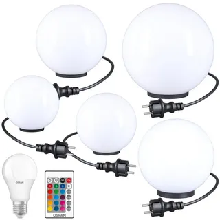 Home4Living Kugelleuchte RGB Kugellampen 5er Set Ø 20/25/30/40/50cm Außenleuchte 230V, inkl. Leuchtmittel, Dekorativ weiß