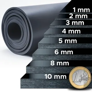 Gummiplatte NR/SBR - Gummimatten Meterware - glattes Vollgummi Stärke 4 mm - 120x300 cm - vielseitig einsetzbar in Werkstatt, Beruf & Privat - Schwarz