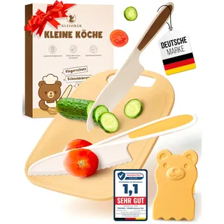 Kindermesser Set ab 3 Jahren [EXTRA SICHER] – Kindermesser ab 3 Jahre inkl. Fingerschutz & Schneidebrett – BPA frei & Montessori inspiriert – Pastellfarbenes Schneideset für kleine Köche Kinder Messer
