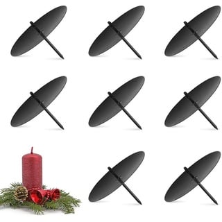 8X Kerzenhalter Advent Kerzenteller Adventskranz Metall, Schwarz 8cm Kerzenstecker für Weihnachten