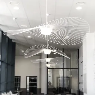 GLZXMQBP Vertigo Lampe 140cm White Kronleuchter Wohnzimmer Pendelleuchte, Chandelier Modern Vintage Fiberglas+Schwarz Pu Kreative Hut Lampe, Retro Hängeleuchte Wohnzimmerlampe,Blanc,140cm