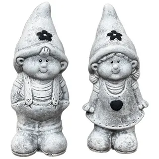 Stone and Style Gartenfigur Frostfeste Steinfiguren 2er-Set Wichtel Junge & Mädchen grau