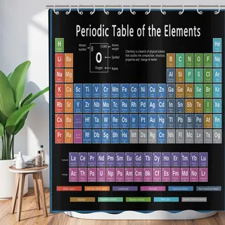 ASDCXZ Duschvorhang Periodensystem 180x200 cm, Schwarz Periodensystem der Elemente Waschbar Bad Duschvorhänge Polyester Textil Wasserdicht Antischimmel Duschvorhang für Badewanne mit 12 Haken