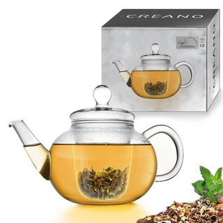 Creano Teekanne aus Glas 0,8l - Glasteekanne mit Glas-Sieb und Deckel - Teepresse ideal zur Zubereitung von Losen Tees - tropffrei