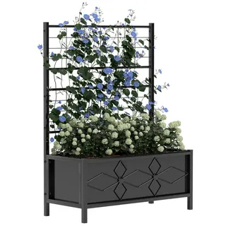 MC Star Hochbeet Hochbeet mit Rankgitter, verzinkter Stahl mit Rautenmuster (90 x 40 x 120 cm, schwarz) schwarz