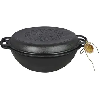 MAYSTERNYA Dutch Oven aus Gusseisen – Kochen im Freien – Grillauflauf aus Gusseisen – Schwarz (8 Liter)
